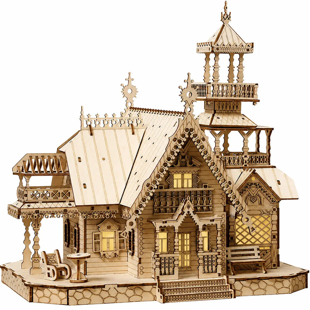 3D Wooden Puzzle Villa House Royal Castle with Light Assembly