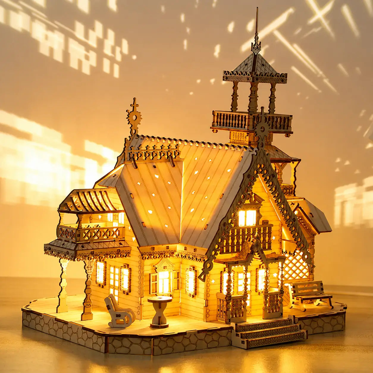 3D Wooden Puzzle Villa House Royal Castle with Light Assembly