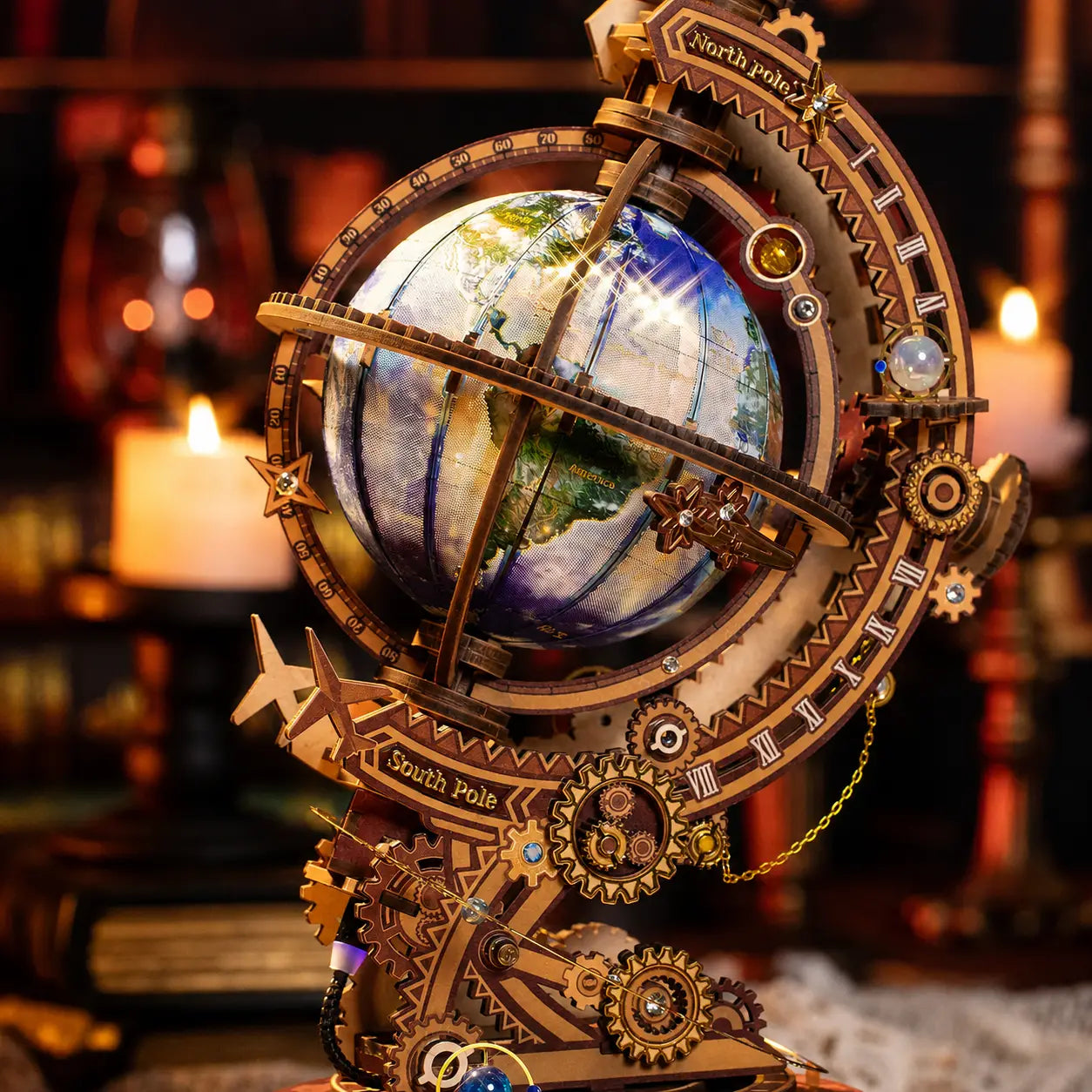 Mechanical Rotating Globe 3D Metal Puzzle Light-up
