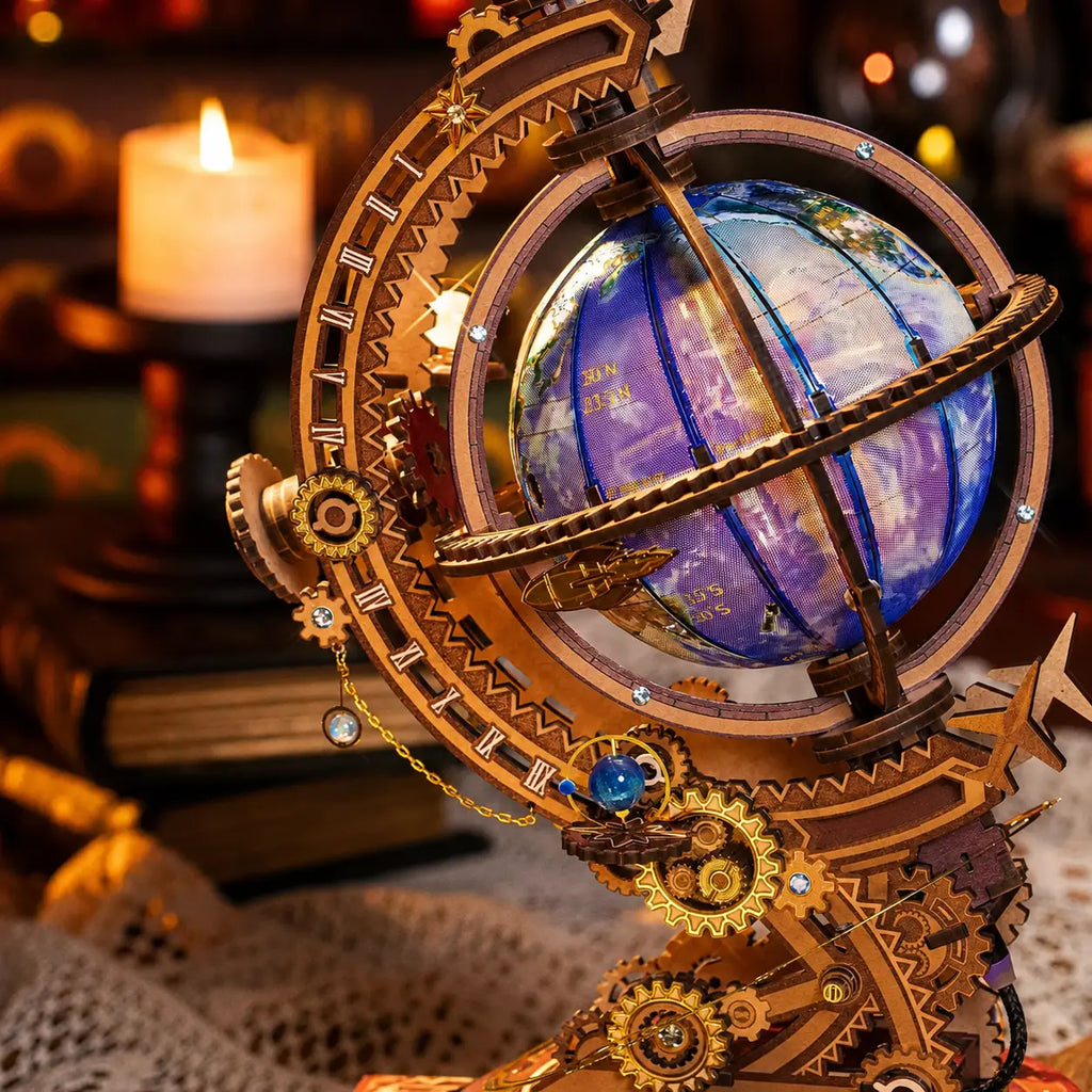 Mechanical Rotating Globe 3D Metal Puzzle Light-up