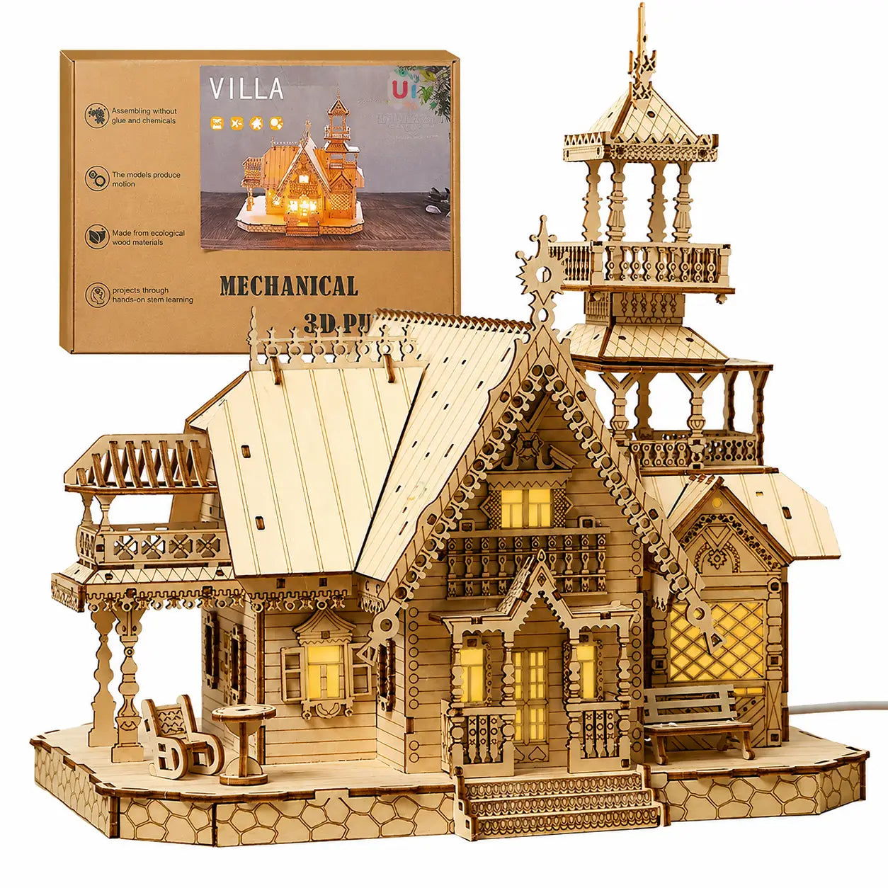 3D Wooden Puzzle Villa House Royal Castle with Light Assembly