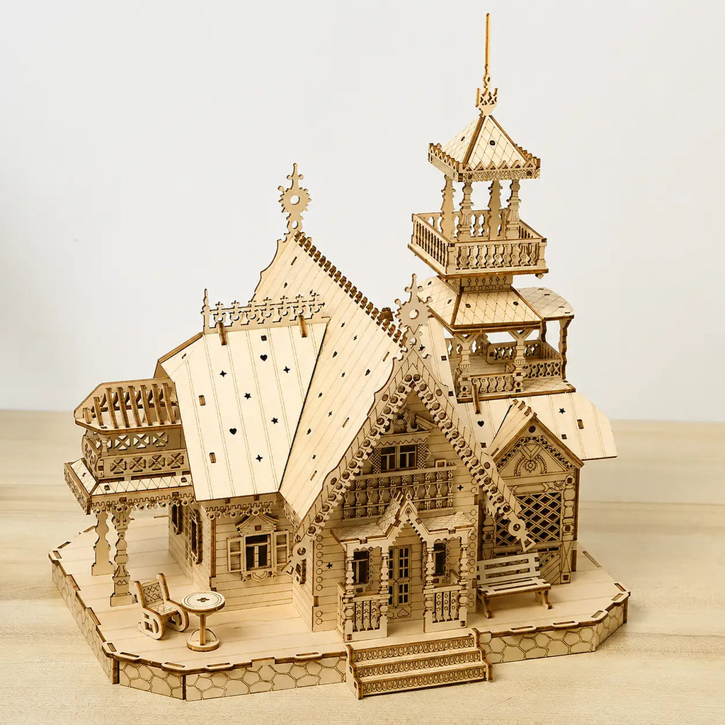 3D Wooden Puzzle Villa House Royal Castle with Light Assembly