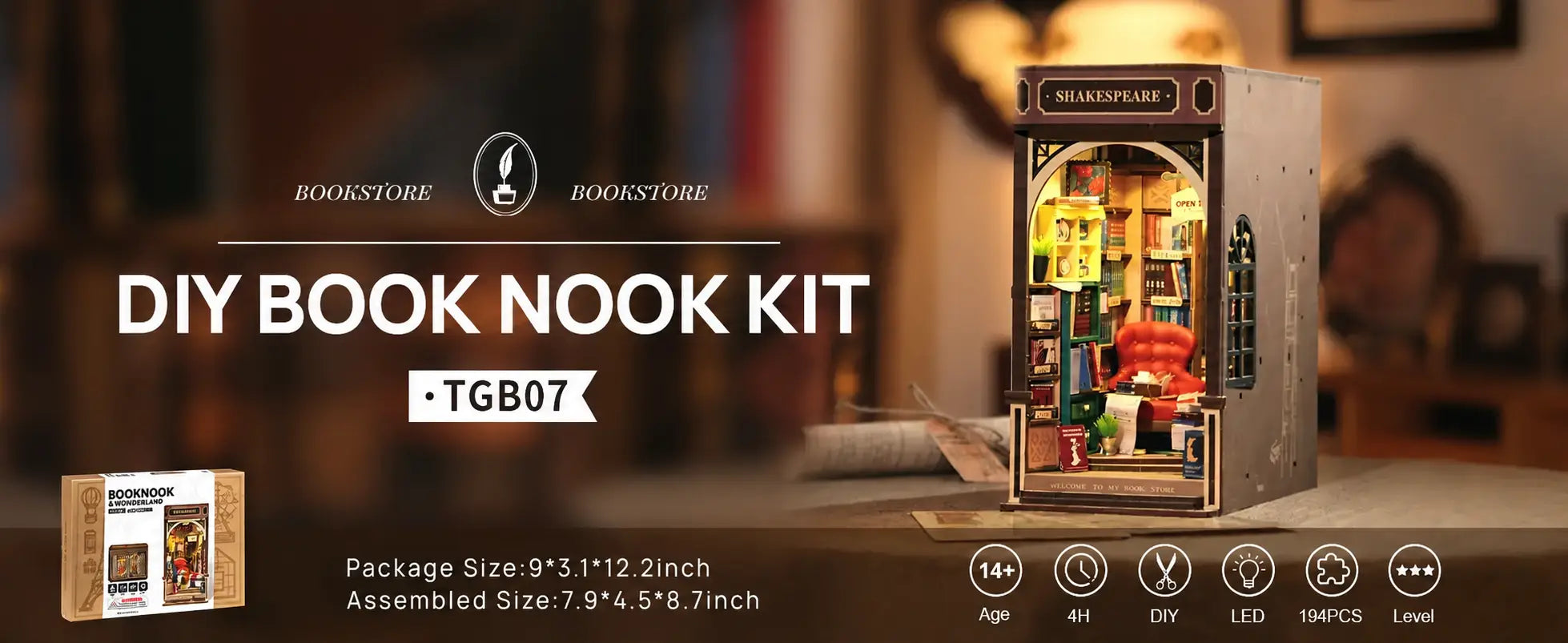 Shakespeare's Bookstore Book Nook with Lights