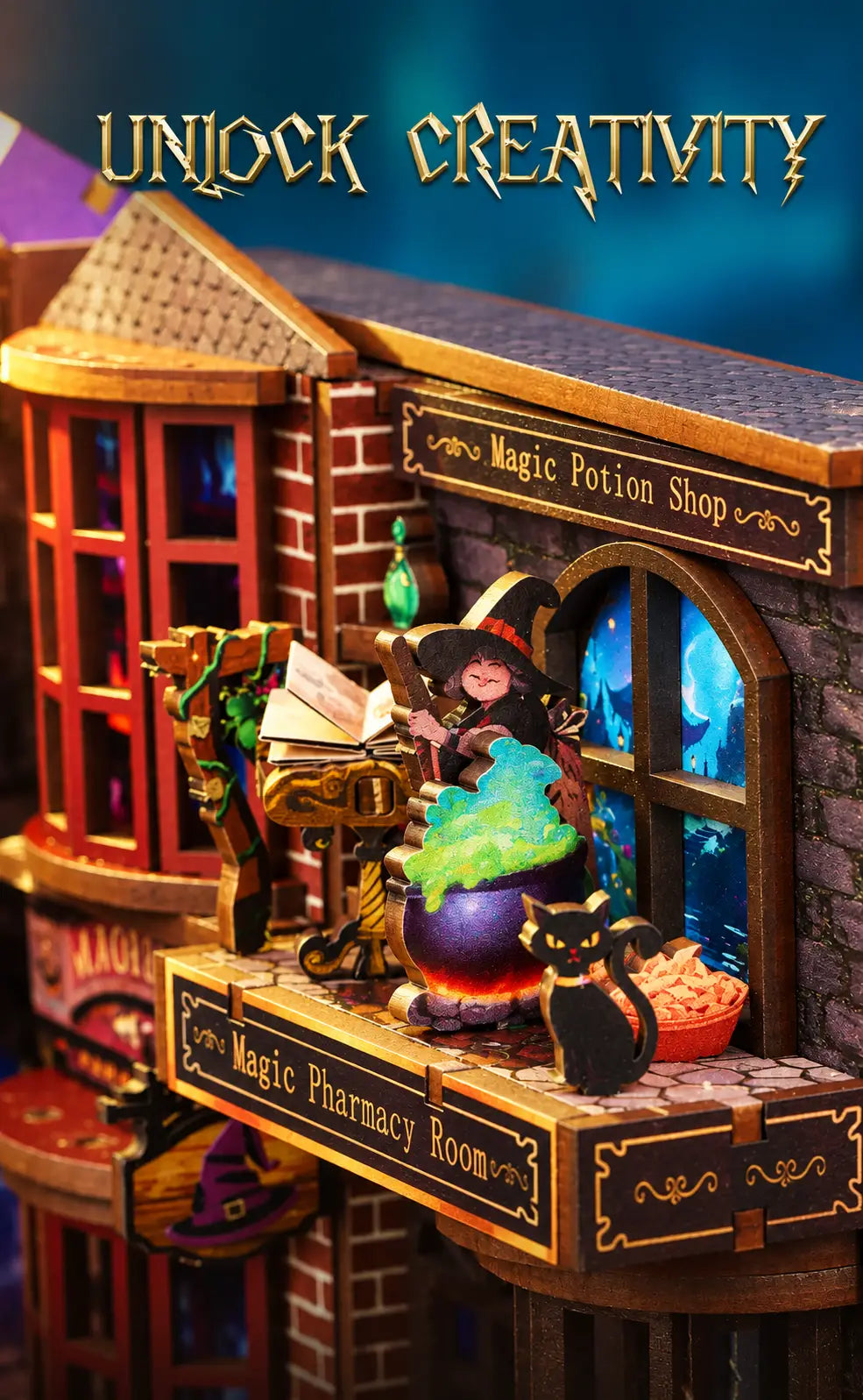 Magic Alley DIY Book Nook Kit – Enchanted Wooden Street Diorama