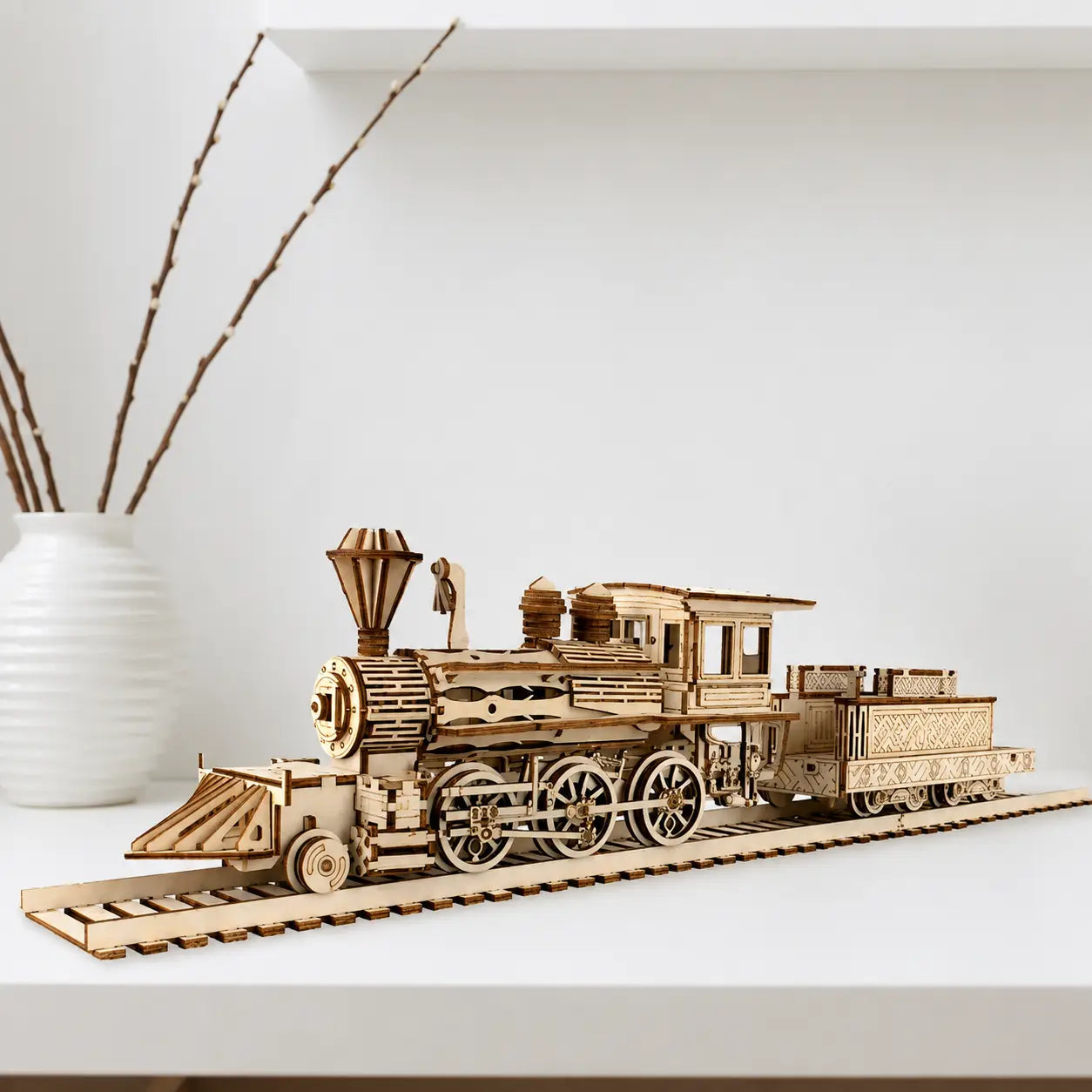 Retro Steam Train with Track Railway Bridge Model to assemble
