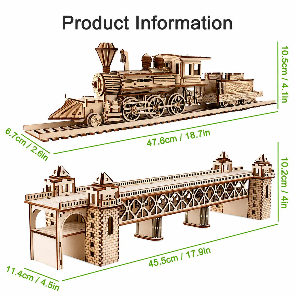 Retro Steam Train with Track Railway Bridge Model to assemble