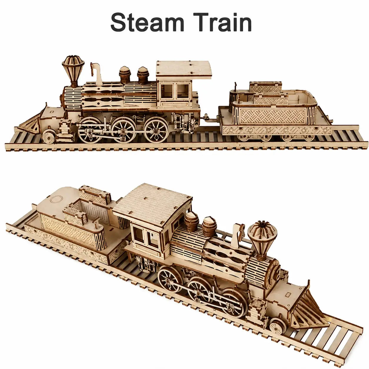 Retro Steam Train with Track Railway Bridge Model to assemble