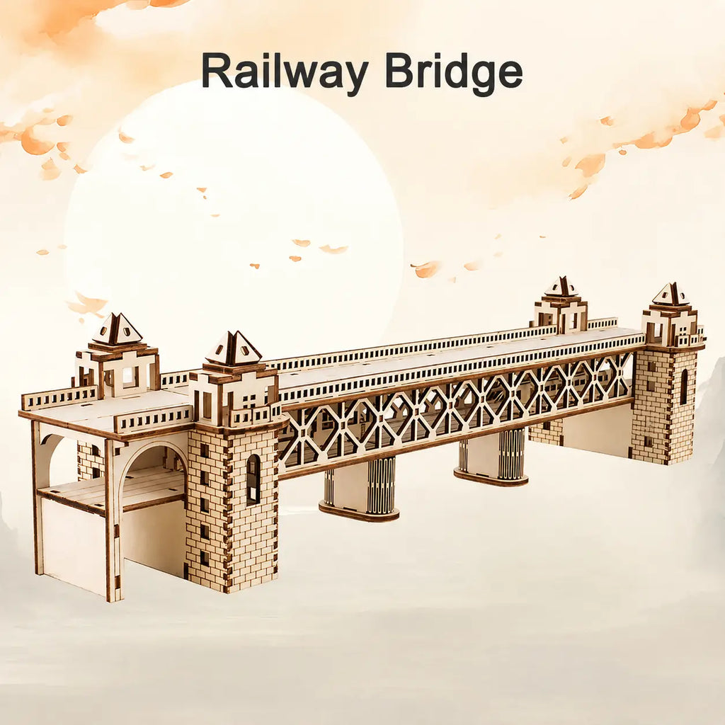 Retro Steam Train with Track Railway Bridge Model to assemble