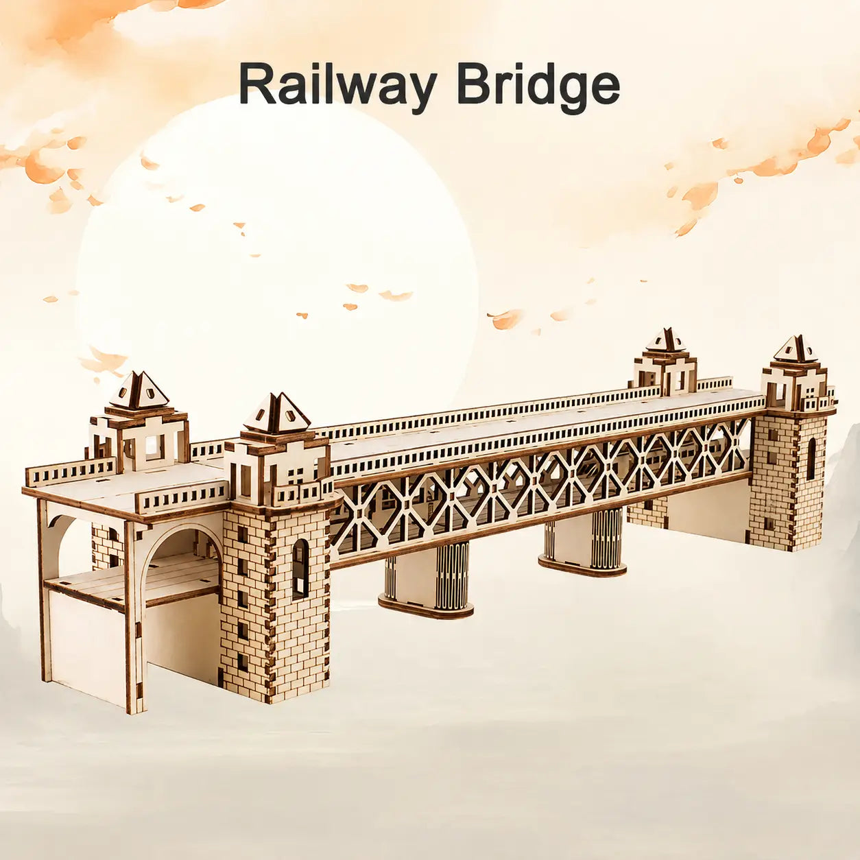 Retro Steam Train with Track Railway Bridge Model to assemble