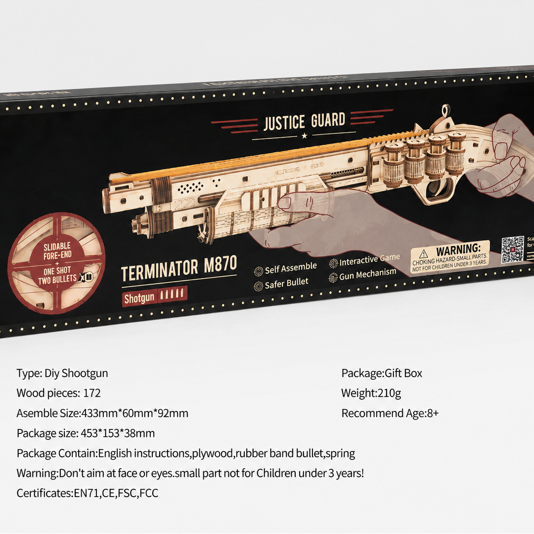 Revolver & Scatter with Rubber Band Bullet Wooden Model Kits Model to assemble