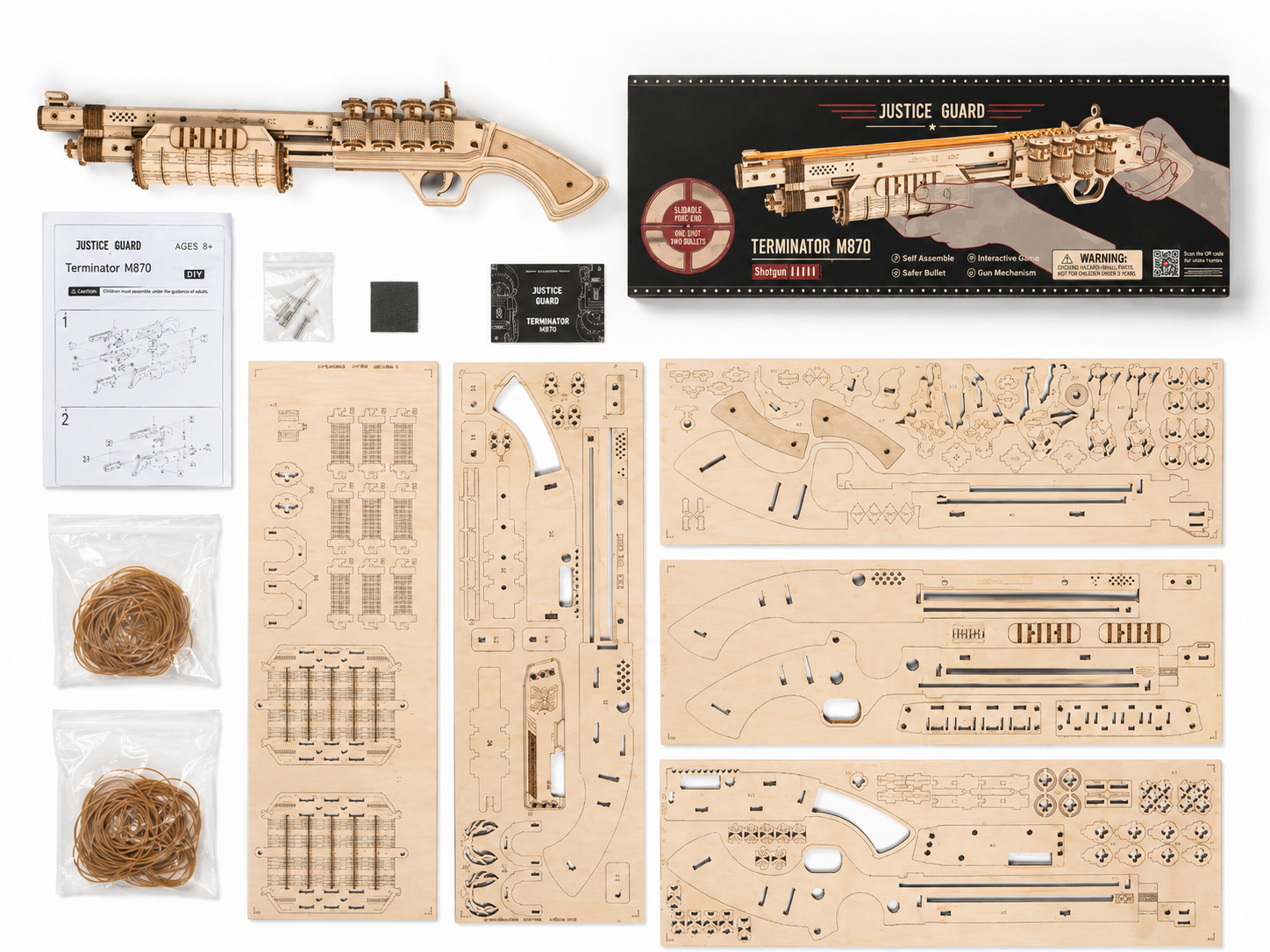 Revolver & Scatter with Rubber Band Bullet Wooden Model Kits Model to assemble