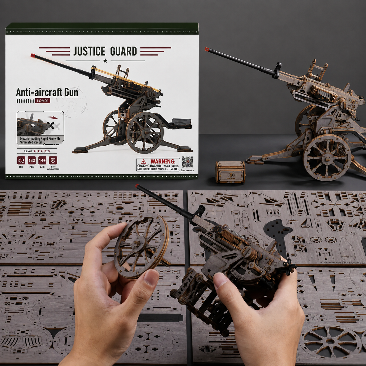 Anti-Aircraft Gun 3D Wooden Puzzle Model to assemble