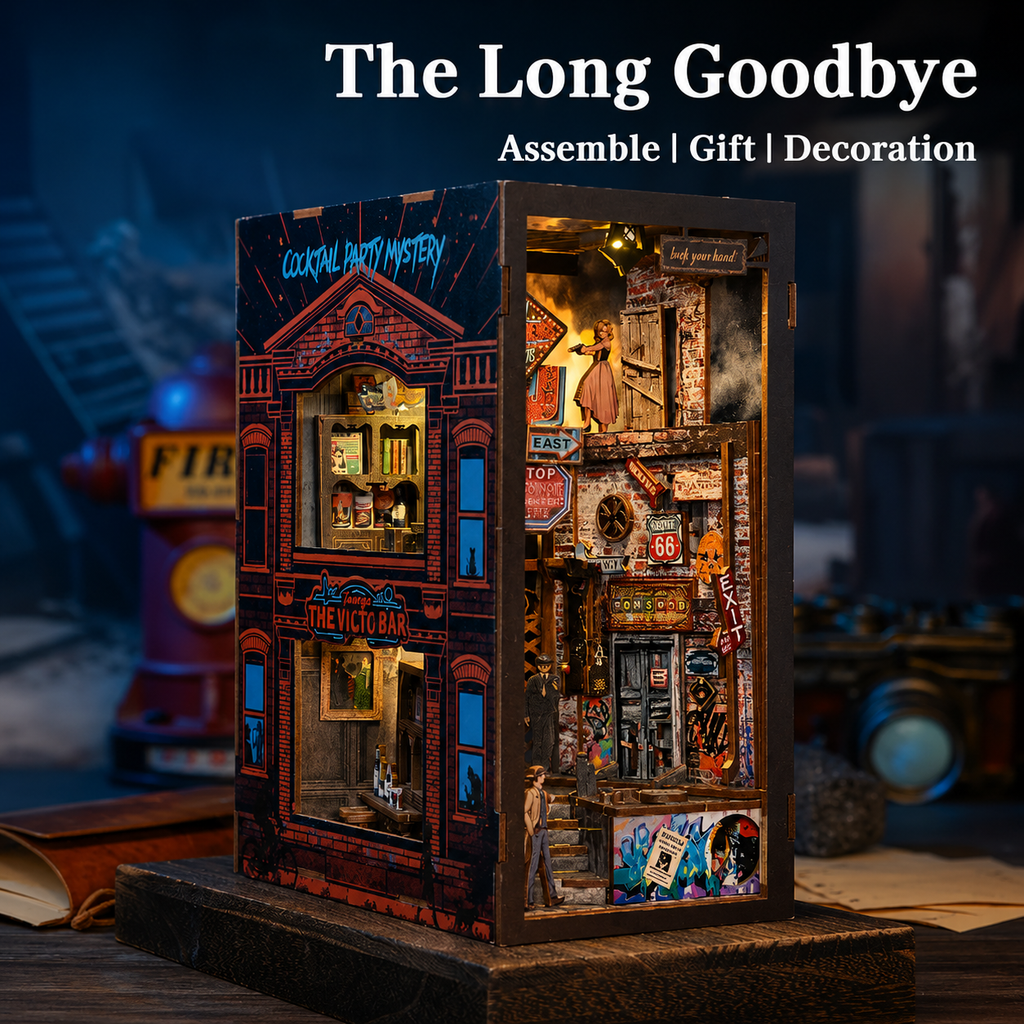 DIY Dollhouse Miniature Model Book Nook Kit with Dust Cover Detective Home Decoration for Birthday Gift The Long Goodbye Model to assemble