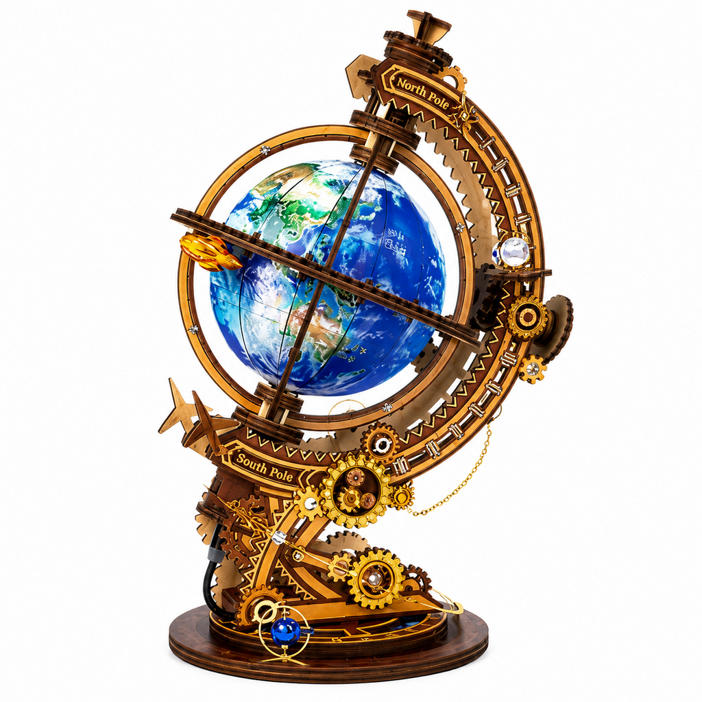 Mechanical Rotating Globe 3D Wooden Model Kit – The Secret World Model to assemble