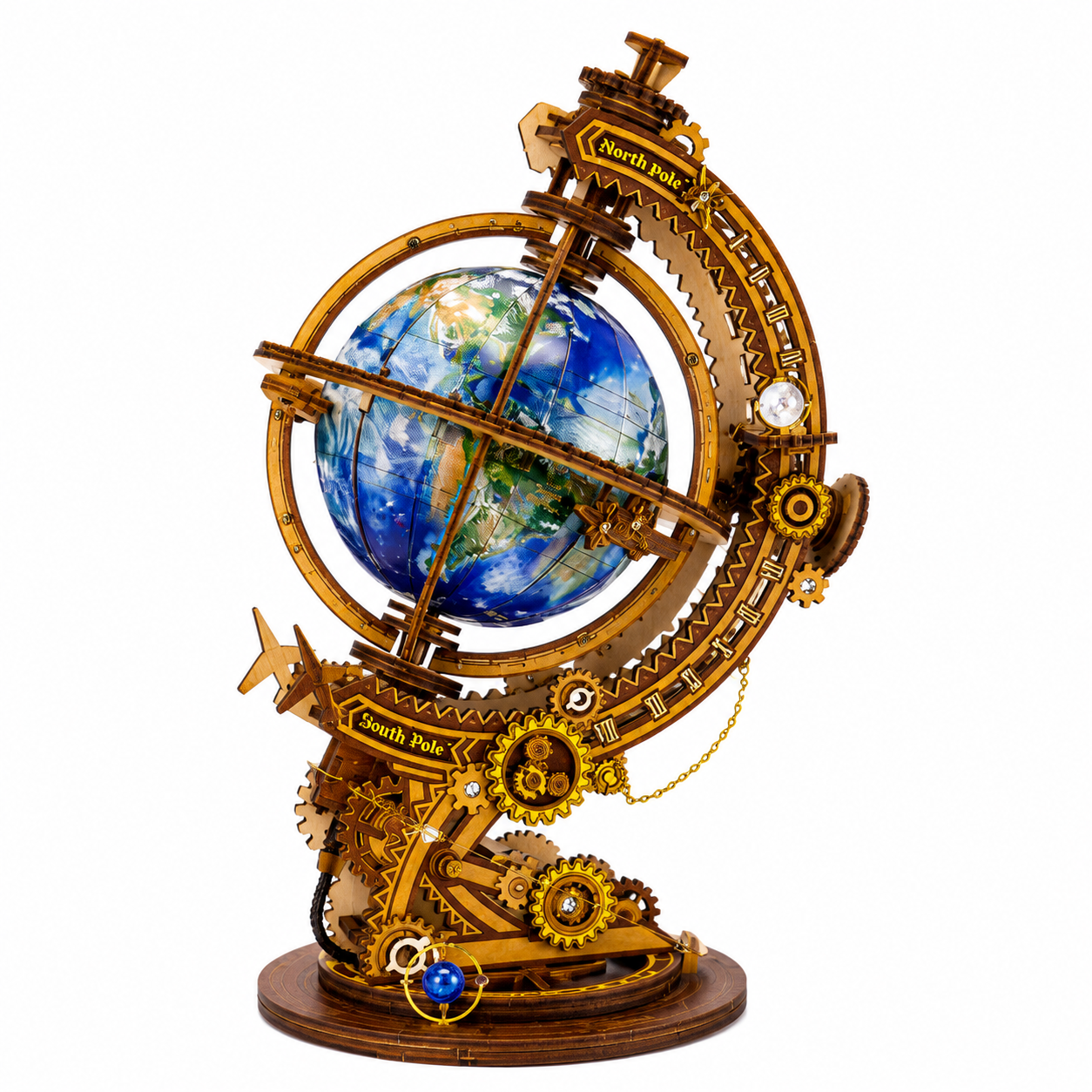 Mechanical Rotating Globe 3D Wooden Model Kit – The Secret World Model to assemble