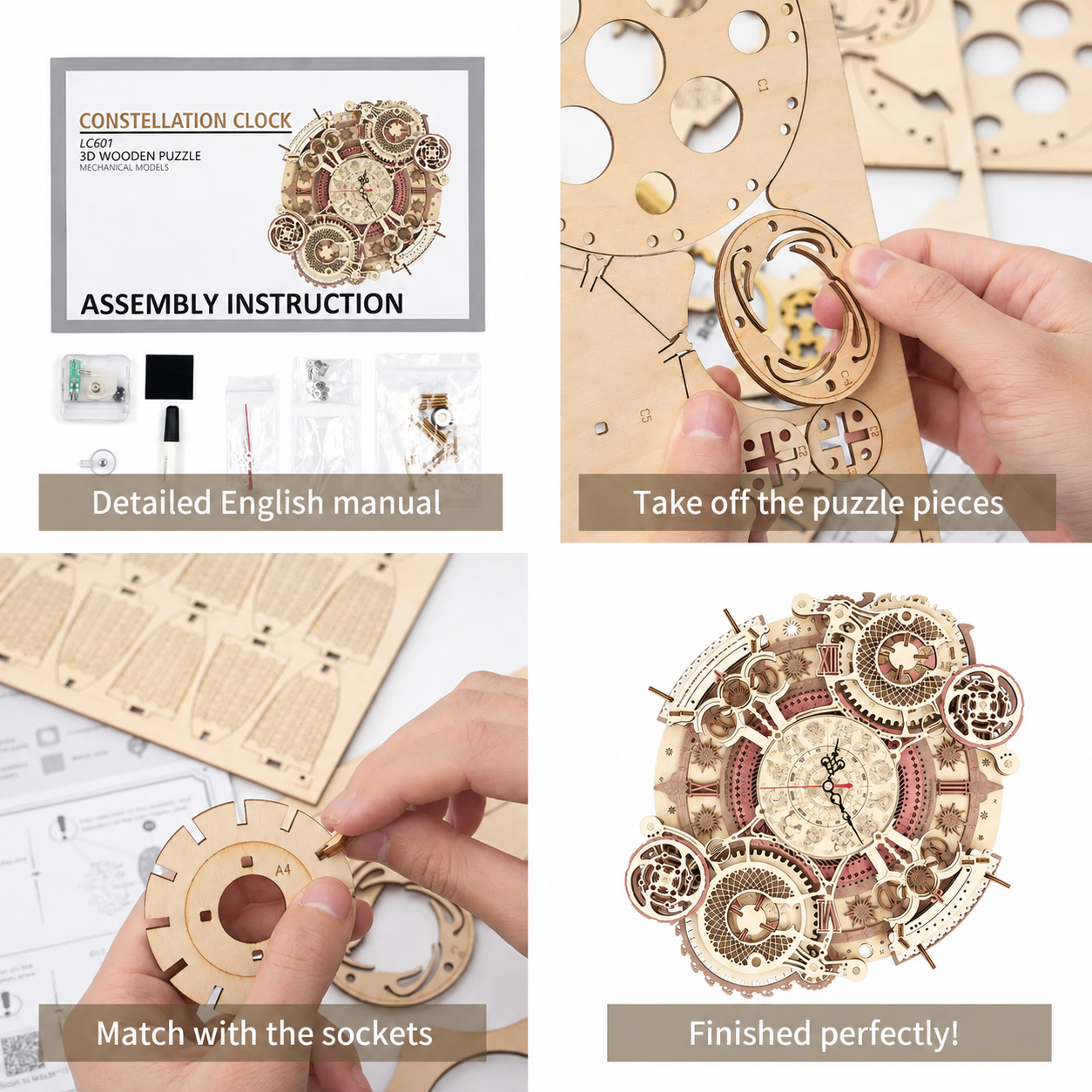 Steampunk Mechanical Wall Clock DIY Wooden Model Kit Model to assemble