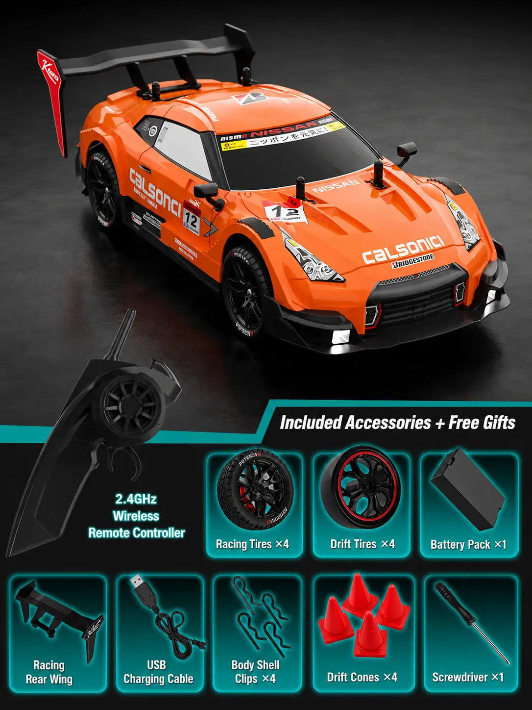 RC Drift Racing Car GTR – 1:16 Scale, 4WD 2.4GHz, 25km/h Model to assemble
