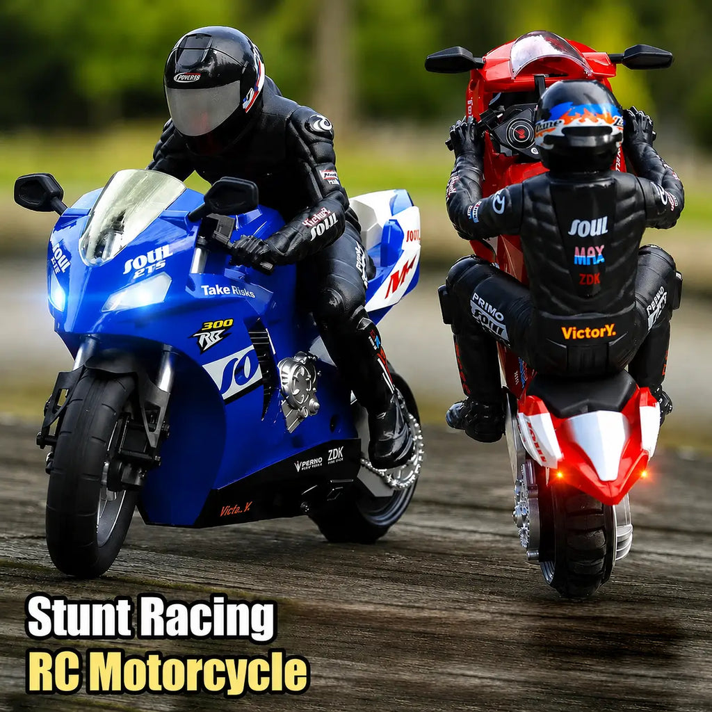 RC Self-Balancing Stunt Motorcycle – 1:6 Scale, 6-Axis Gyroscope, 360° Drift, Wheelie & LED Lights