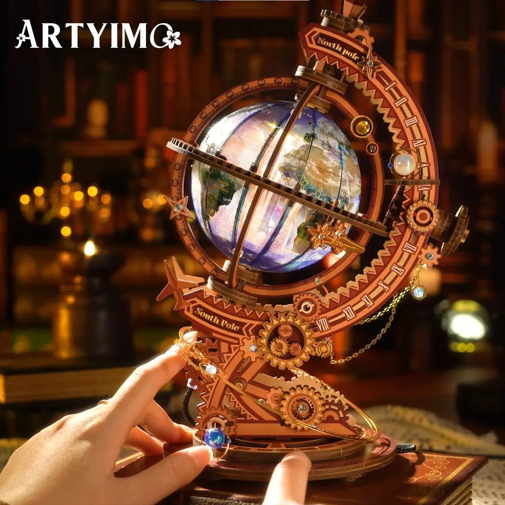 Mechanical Rotating Globe 3D Metal Puzzle Light-up - Model to assemble