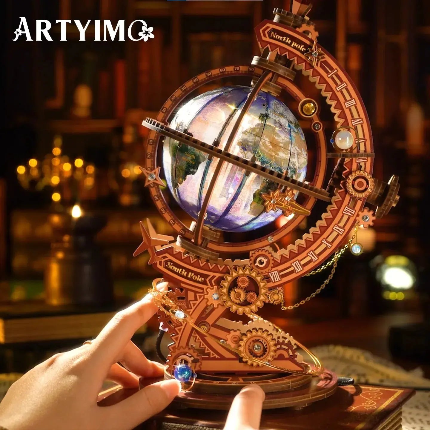 Mechanical Rotating Globe 3D Metal Puzzle Light-up - Model to assemble