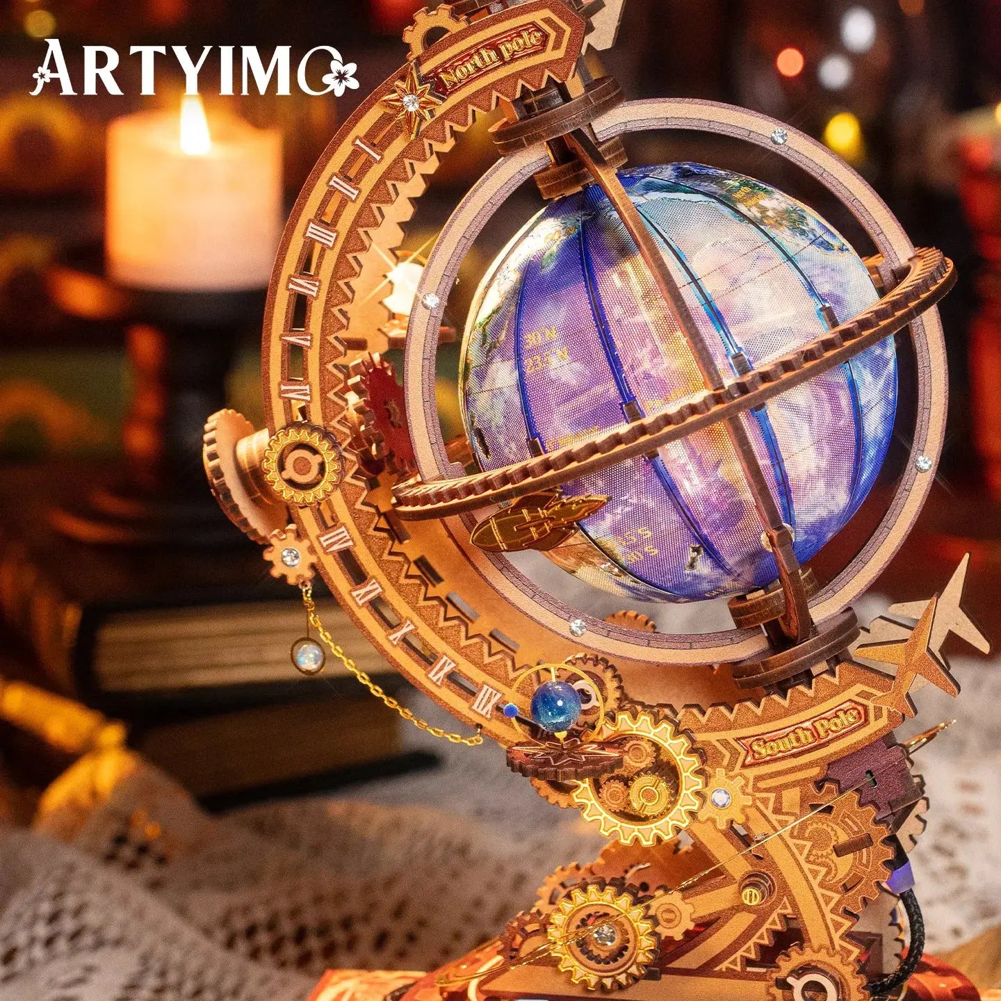 Mechanical Rotating Globe 3D Metal Puzzle Light-up - Model to assemble