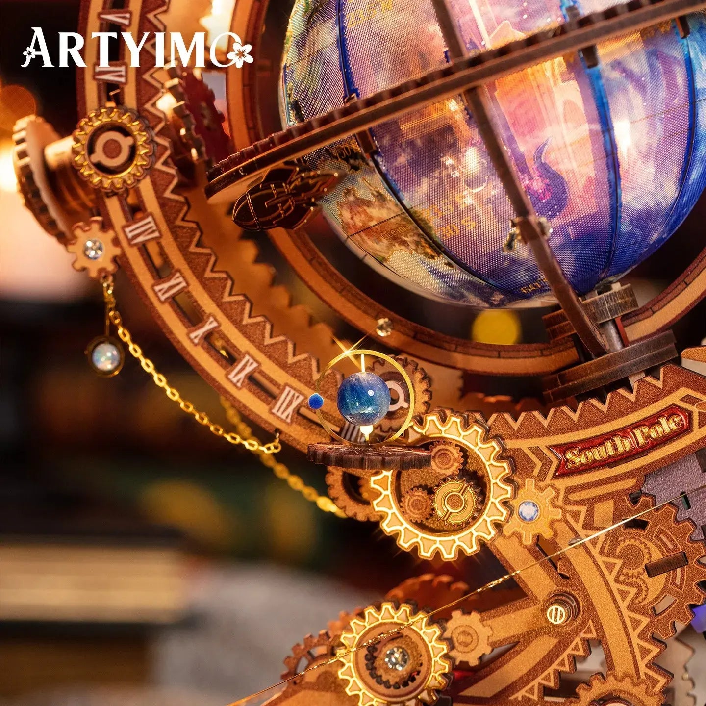 Mechanical Rotating Globe 3D Metal Puzzle Light-up - Model to assemble
