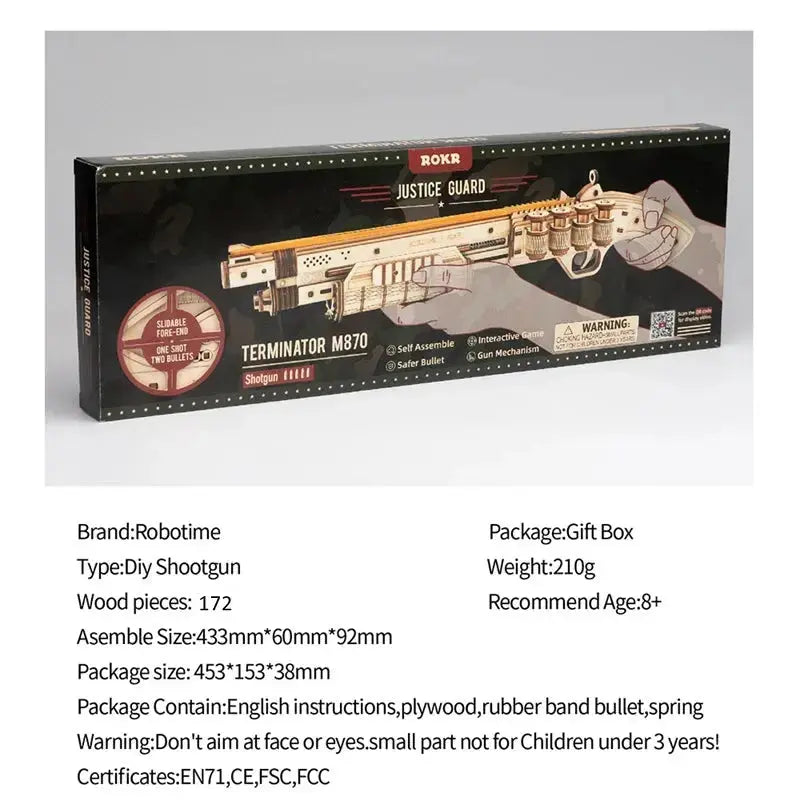 Revolver, Scatter with Rubber Band Bullet Wooden Model Kits - Model to assemble