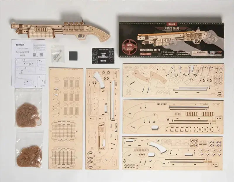Revolver, Scatter with Rubber Band Bullet Wooden Model Kits - Model to assemble