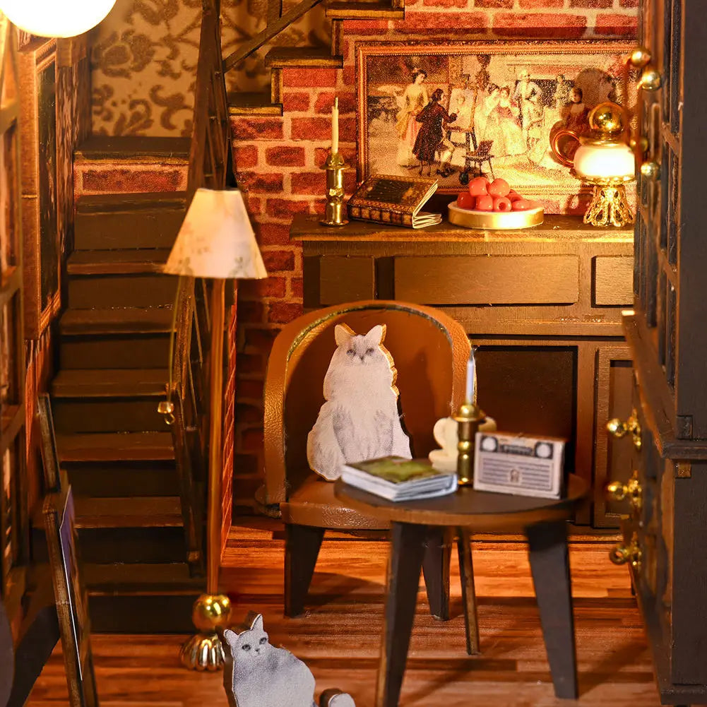 The Cat's Secret Chapel Book Nook – Gothic LED Wooden Bookend Puzzle