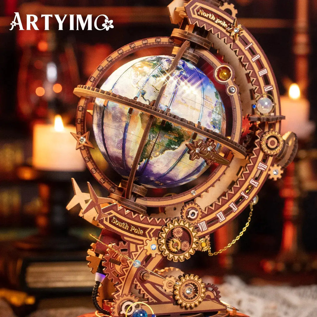 Mechanical Rotating Globe 3D Metal Puzzle Light-up - Model to assemble