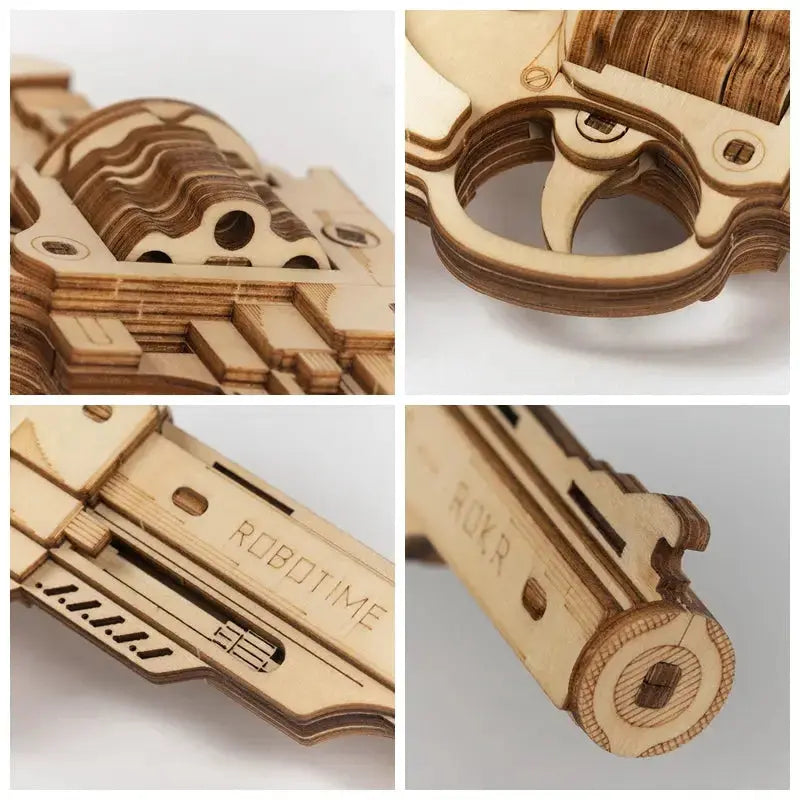 Revolver, Scatter with Rubber Band Bullet Wooden Model Kits - Model to assemble
