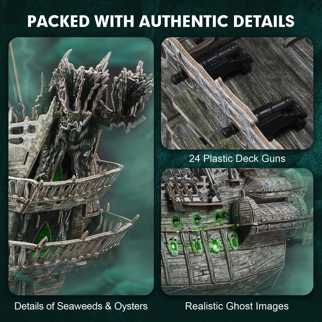 Green LED Flying Dutchman Pirate Ship Model to assemble