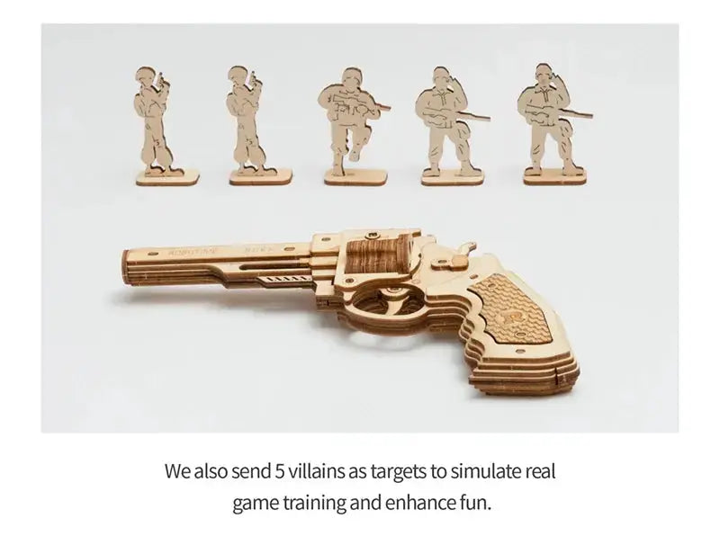Revolver, Scatter with Rubber Band Bullet Wooden Model Kits - Model to assemble