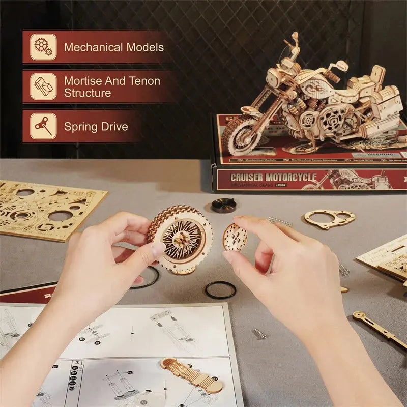 Robotime Rokr 420 PCS Cruiser Motorcycle DIY Wooden Model Building Block Kits Assembly Toy Gift for Children Adult Puzzle LK504 Model to assemble
