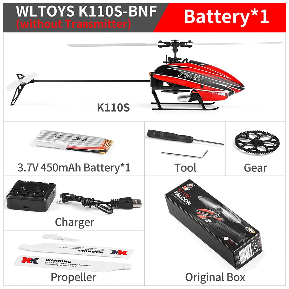 Wltoys XK K110S 6CH 3D 6G System Remote Control Toy Brushless Motor 2.4G RC Helicopter BNF/RTF Compatible With FUTABA S-FHSS Model to assemble