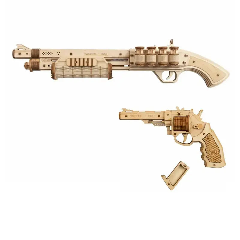 Revolver, Scatter with Rubber Band Bullet Wooden Model Kits - Model to assemble