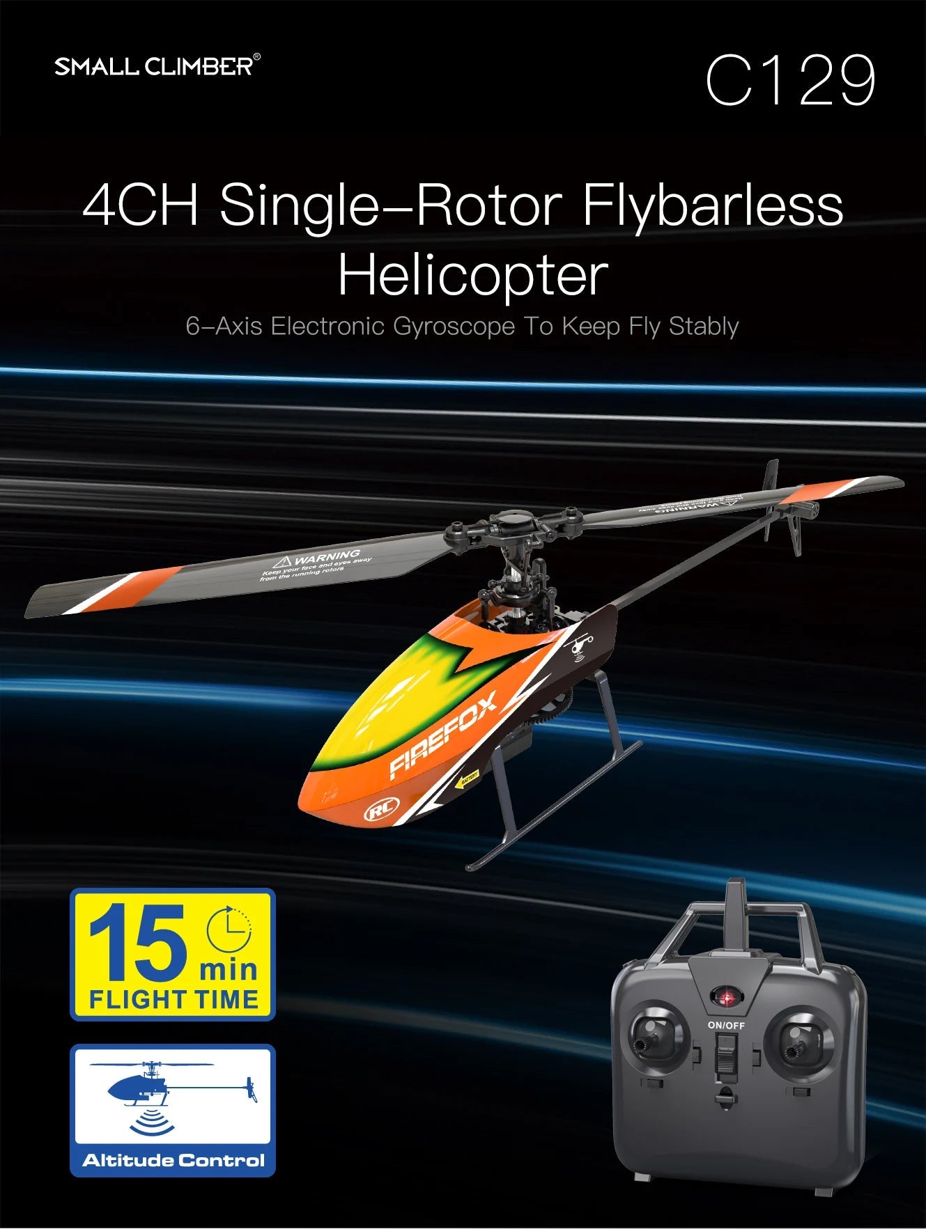Beginner RTF Automatic Stable RC Helicopter 2.4G 4 Channel Single Propeller Without Aileron E129 C129 Durable Long Flight Time Model to assemble