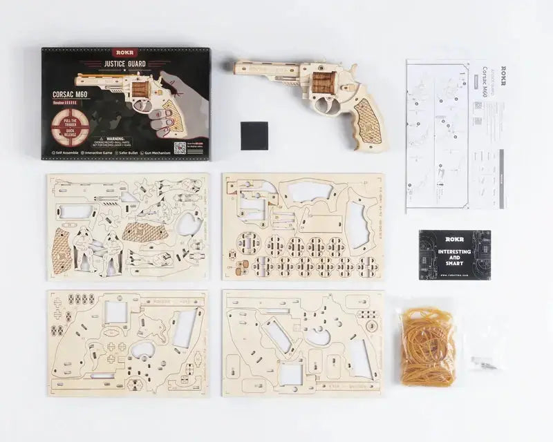 Revolver, Scatter with Rubber Band Bullet Wooden Model Kits - Model to assemble