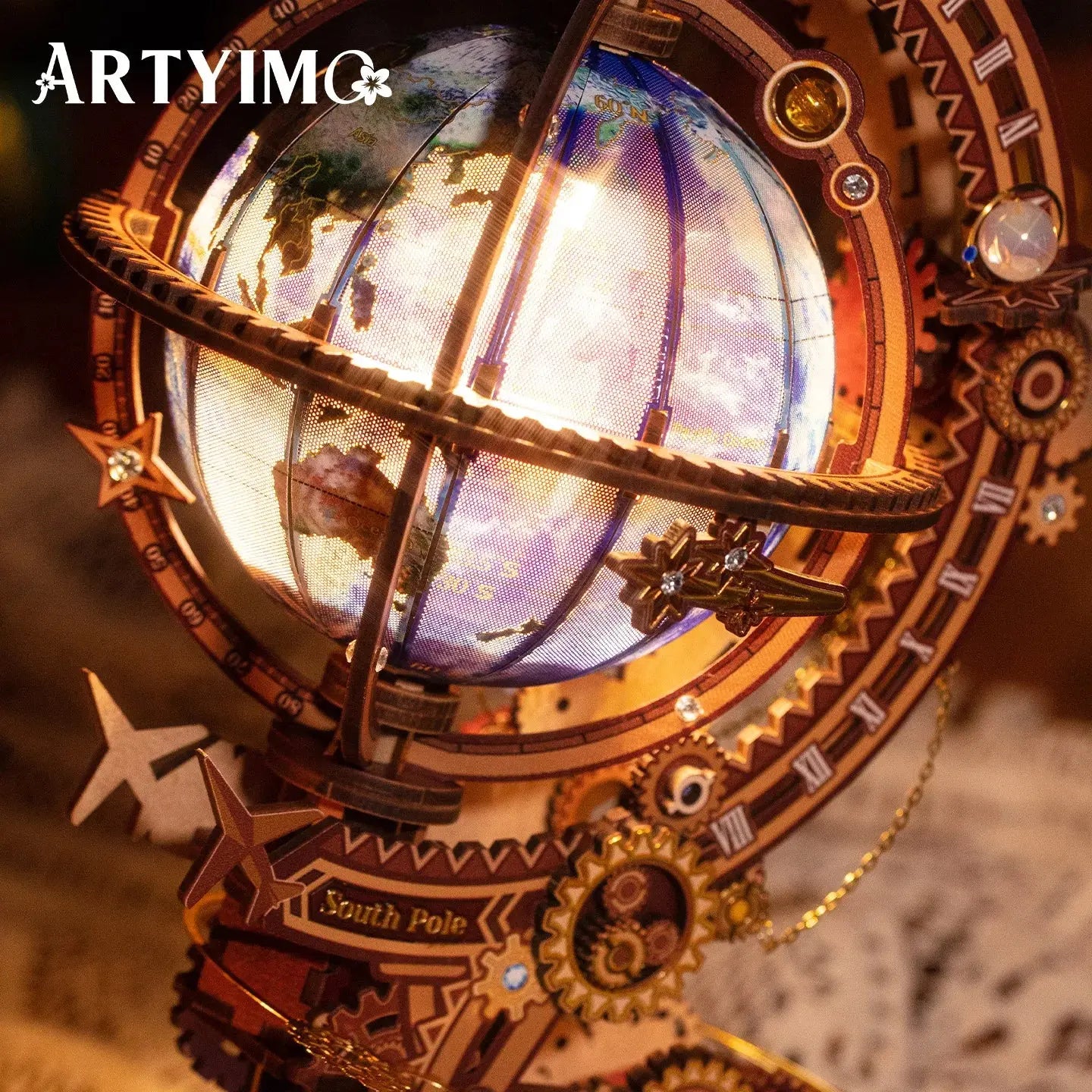 Mechanical Rotating Globe 3D Metal Puzzle Light-up - Model to assemble