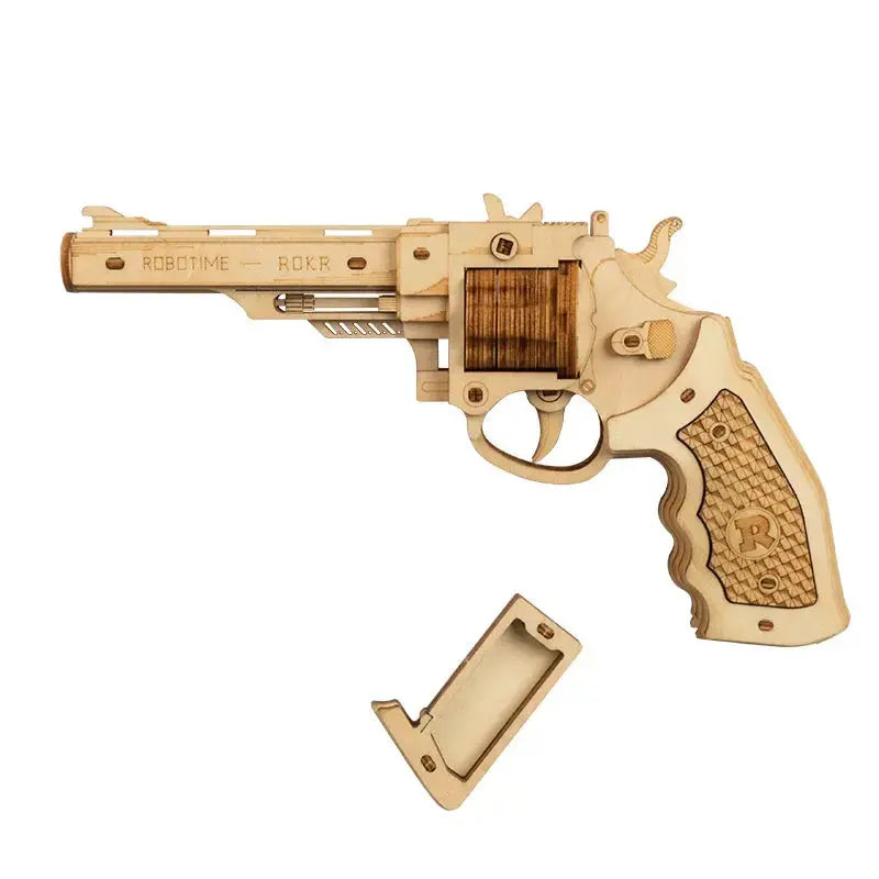 Revolver, Scatter with Rubber Band Bullet Wooden Model Kits - Model to assemble