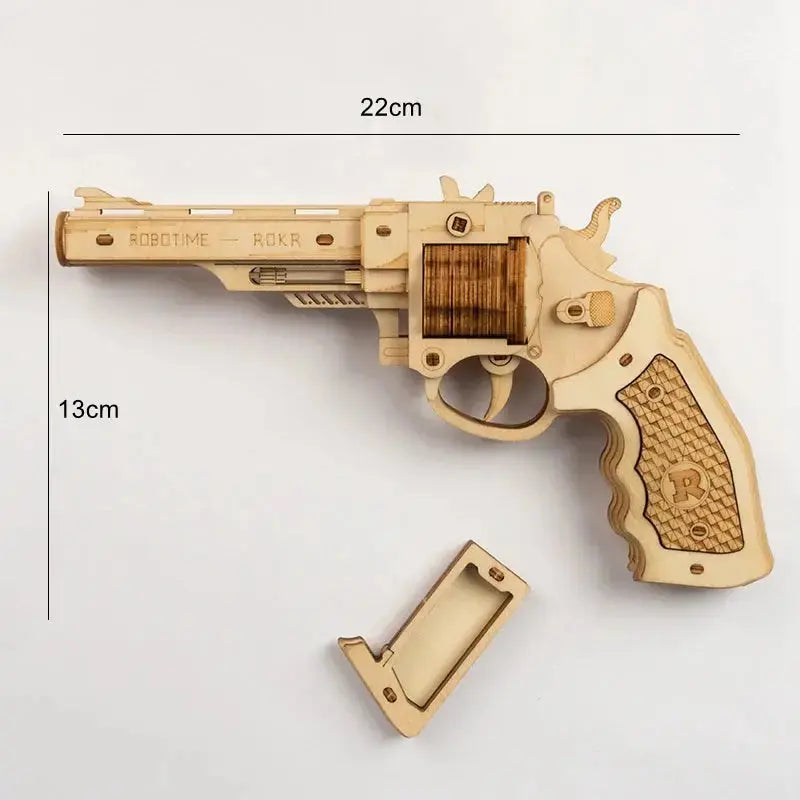 Revolver, Scatter with Rubber Band Bullet Wooden Model Kits - Model to assemble