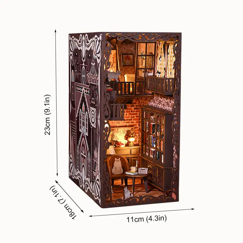 The Cat's Secret Chapel Book Nook – Gothic LED Wooden Bookend Puzzle