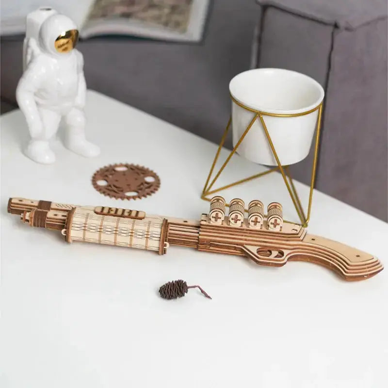 Revolver, Scatter with Rubber Band Bullet Wooden Model Kits - Model to assemble
