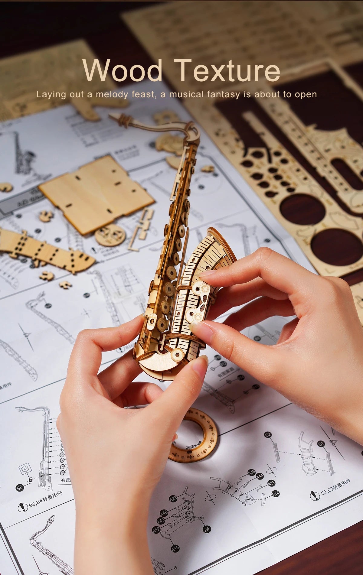 Musical Instruments : Saxophone, Drum, Accordion, Cello - Model to assemble