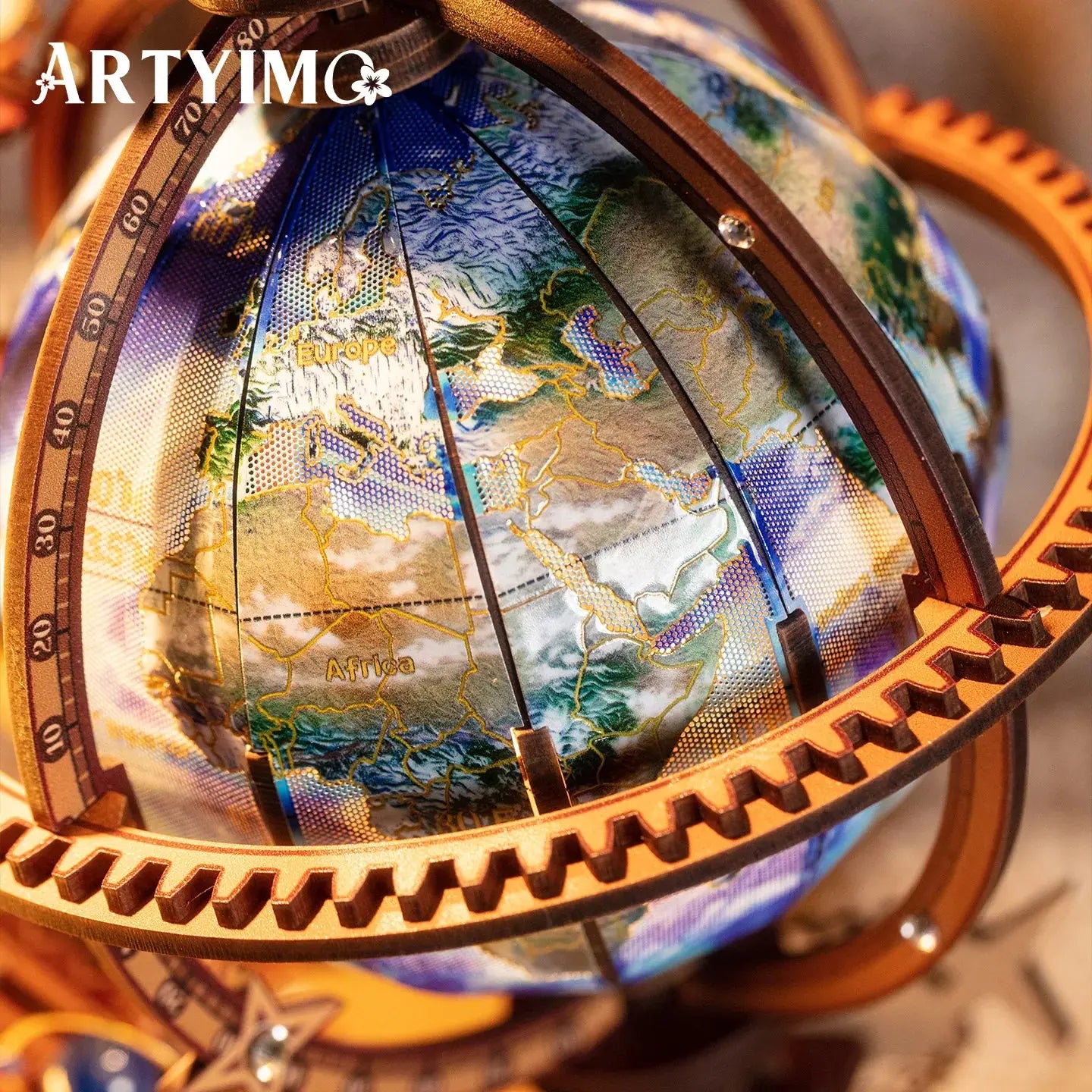 Mechanical Rotating Globe 3D Metal Puzzle Light-up - Model to assemble