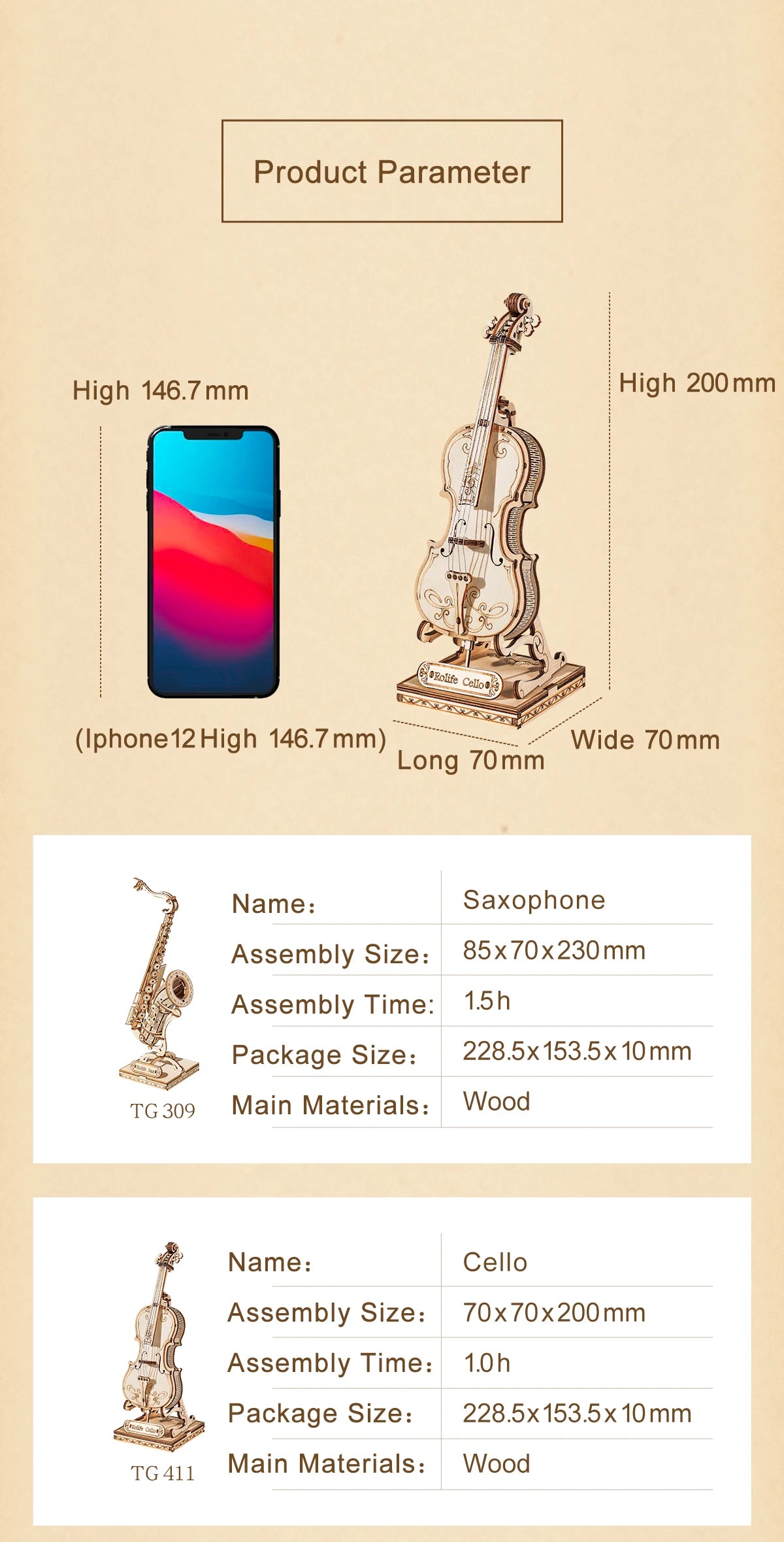 Musical Instruments : Saxophone, Drum, Accordion, Cello - Model to assemble