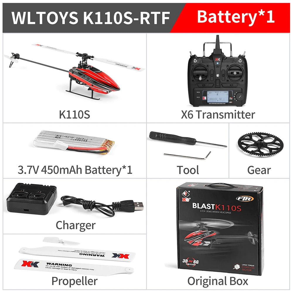 Wltoys XK K110S 6CH 3D 6G System Remote Control Toy Brushless Motor 2.4G RC Helicopter BNF/RTF Compatible With FUTABA S-FHSS Model to assemble