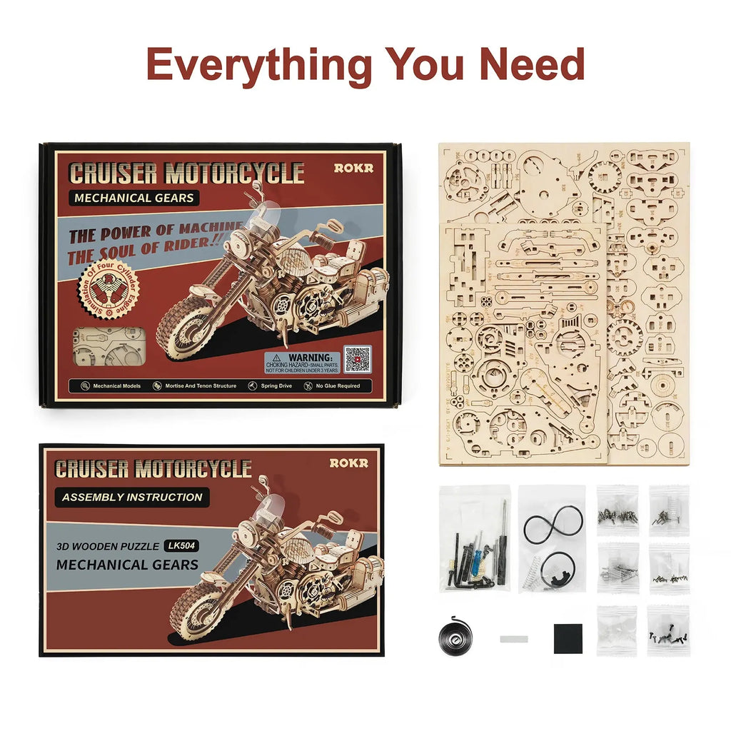 Robotime Rokr 420 PCS Cruiser Motorcycle DIY Wooden Model Building Block Kits Assembly Toy Gift for Children Adult Puzzle LK504 Model to assemble