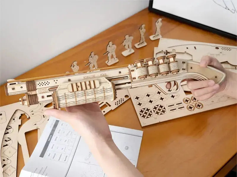 Revolver, Scatter with Rubber Band Bullet Wooden Model Kits - Model to assemble
