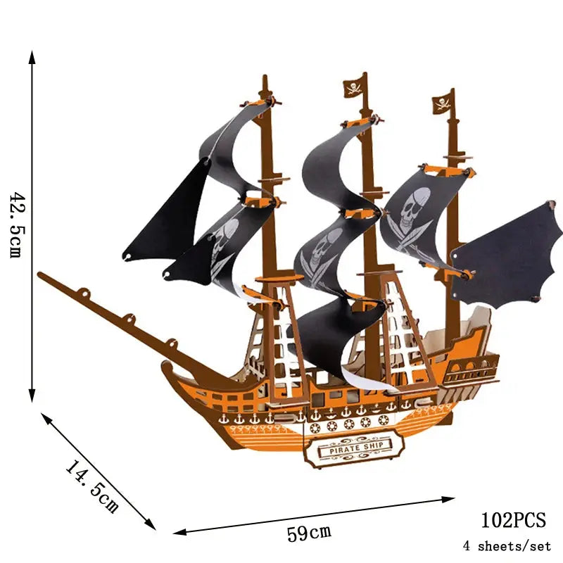 Asian Sailing Boat Ship Model Wood Jigsaw DIY Assembly Kits - Model to assemble
